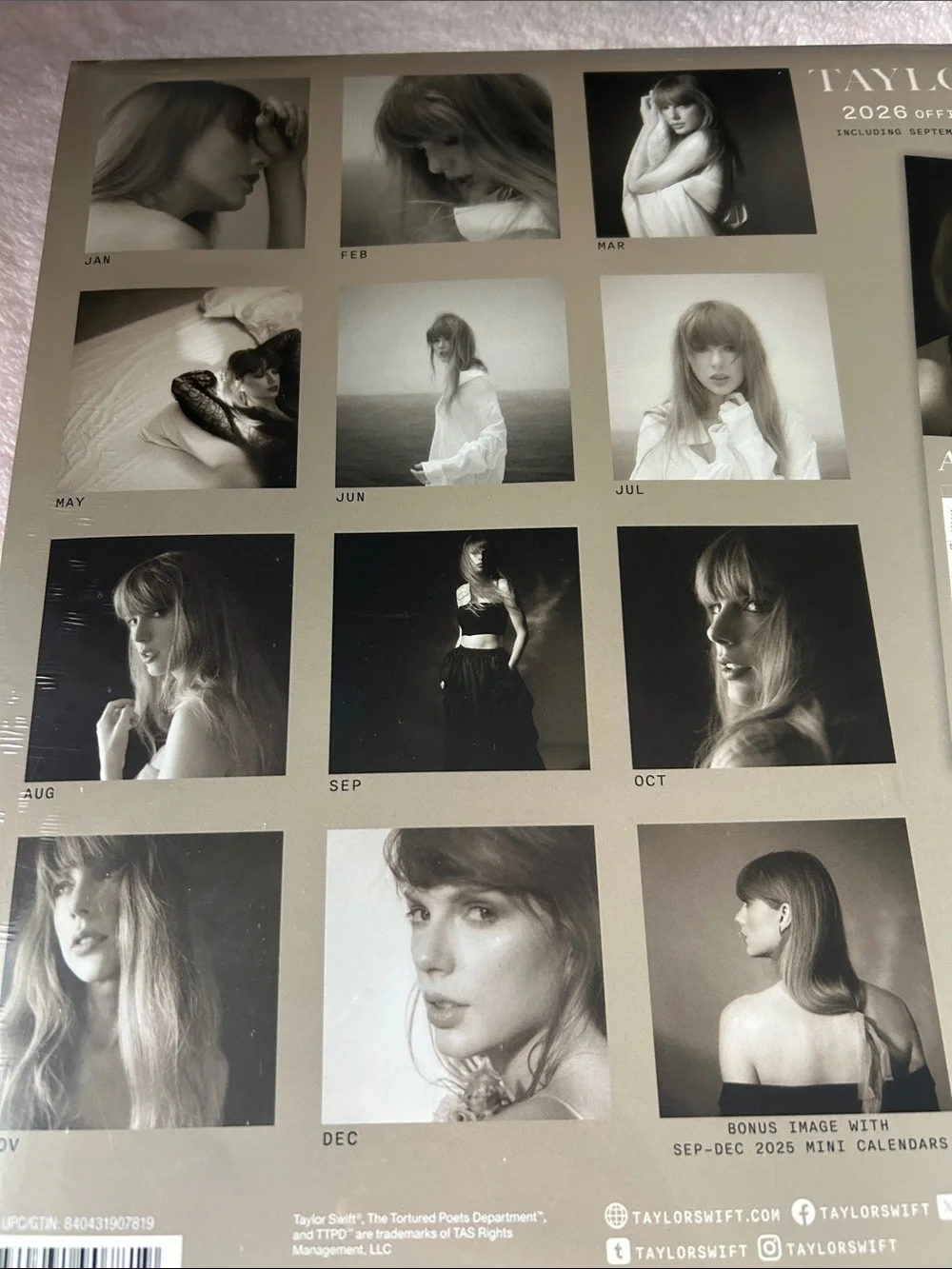 Taylor Swift Black & Gray Monochrome Photo Calendar Cover